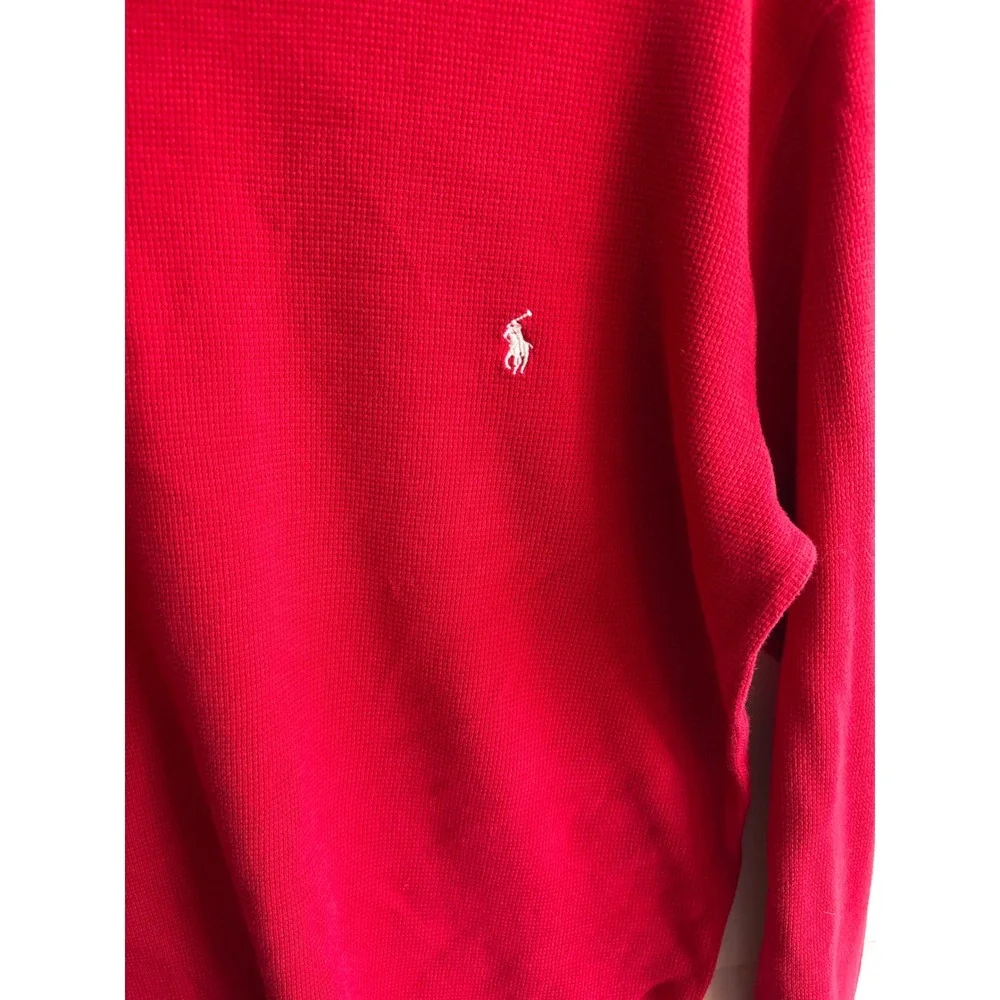 Polo Ralph Lauren Red Cotton Waffle Knit Long Sleeve Shirt Mens Large‎ L
